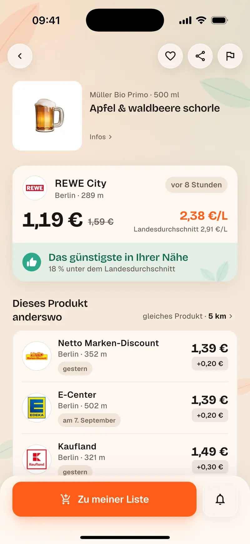 Aukilo-Produktseite: Kilopreis im Vergleich zu Geschäften in der Nähe