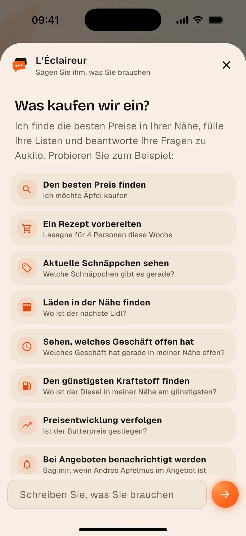Der Aukilo-Assistent stellt ein Rezept zum besten Preis zusammen