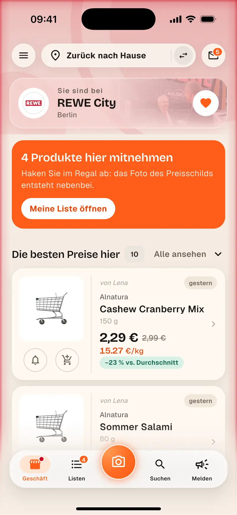 Aukilo im Geschäft: die Angebote des Markts, den man gerade betreten hat