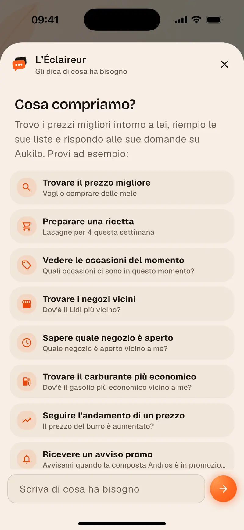 L’assistente Aukilo prepara una ricetta al prezzo migliore