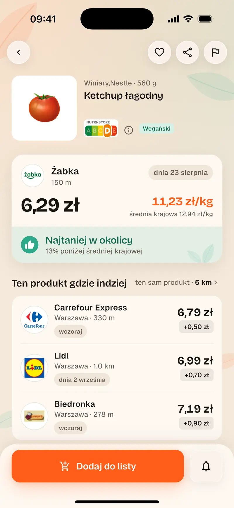 Karta produktu Aukilo: cena za kilogram porównana z pobliskimi sklepami