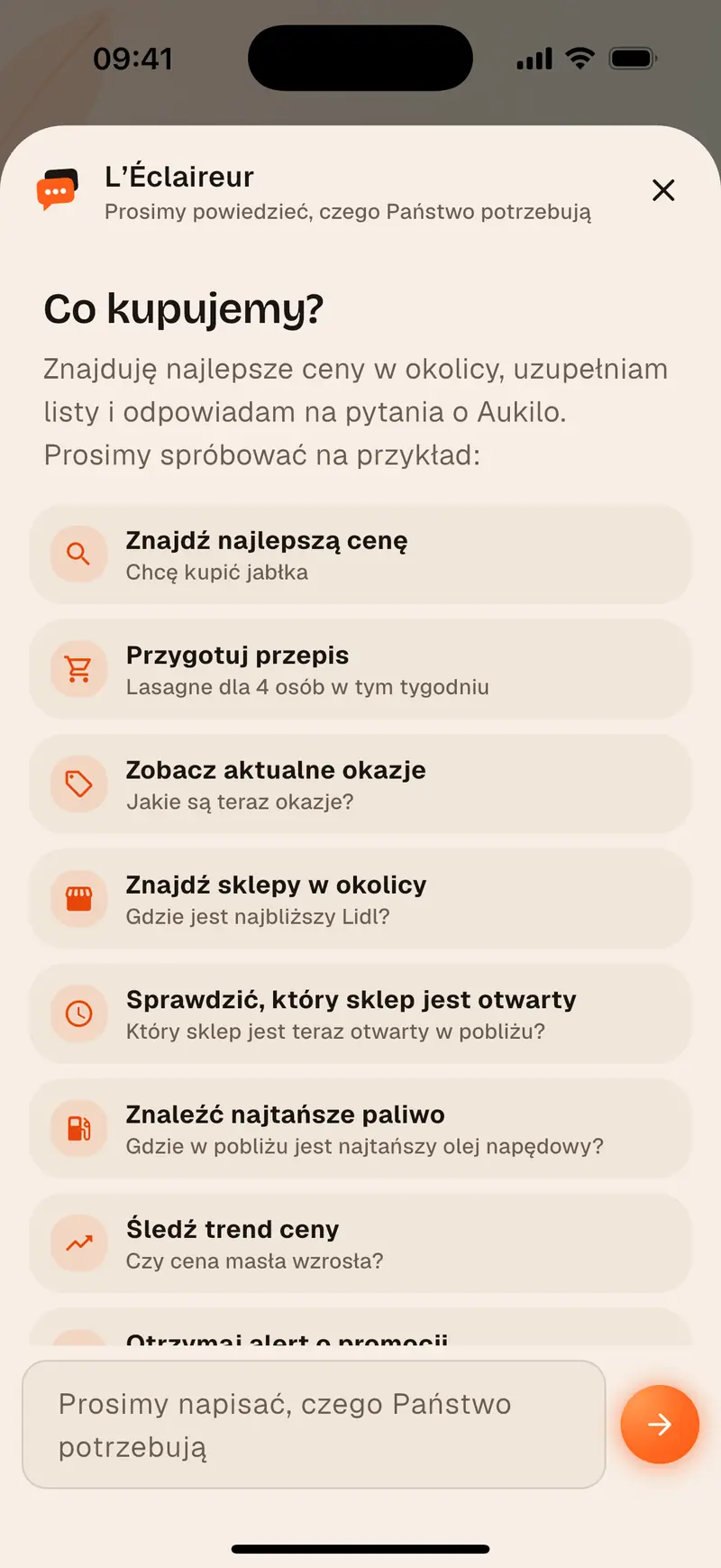 Asystent Aukilo układa przepis w najlepszej cenie
