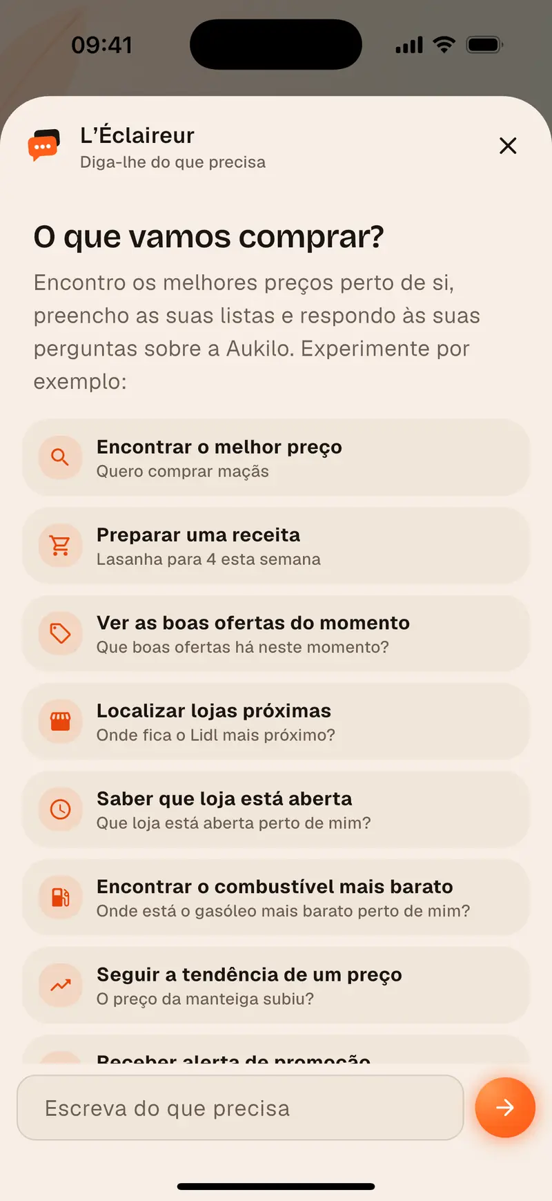 O assistente do Aukilo prepara uma receita ao melhor preço