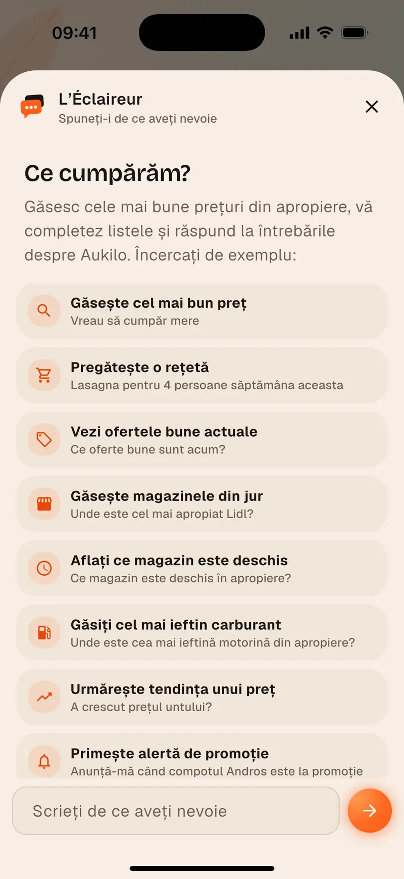 Asistentul Aukilo pregătește o rețetă la cel mai bun preț