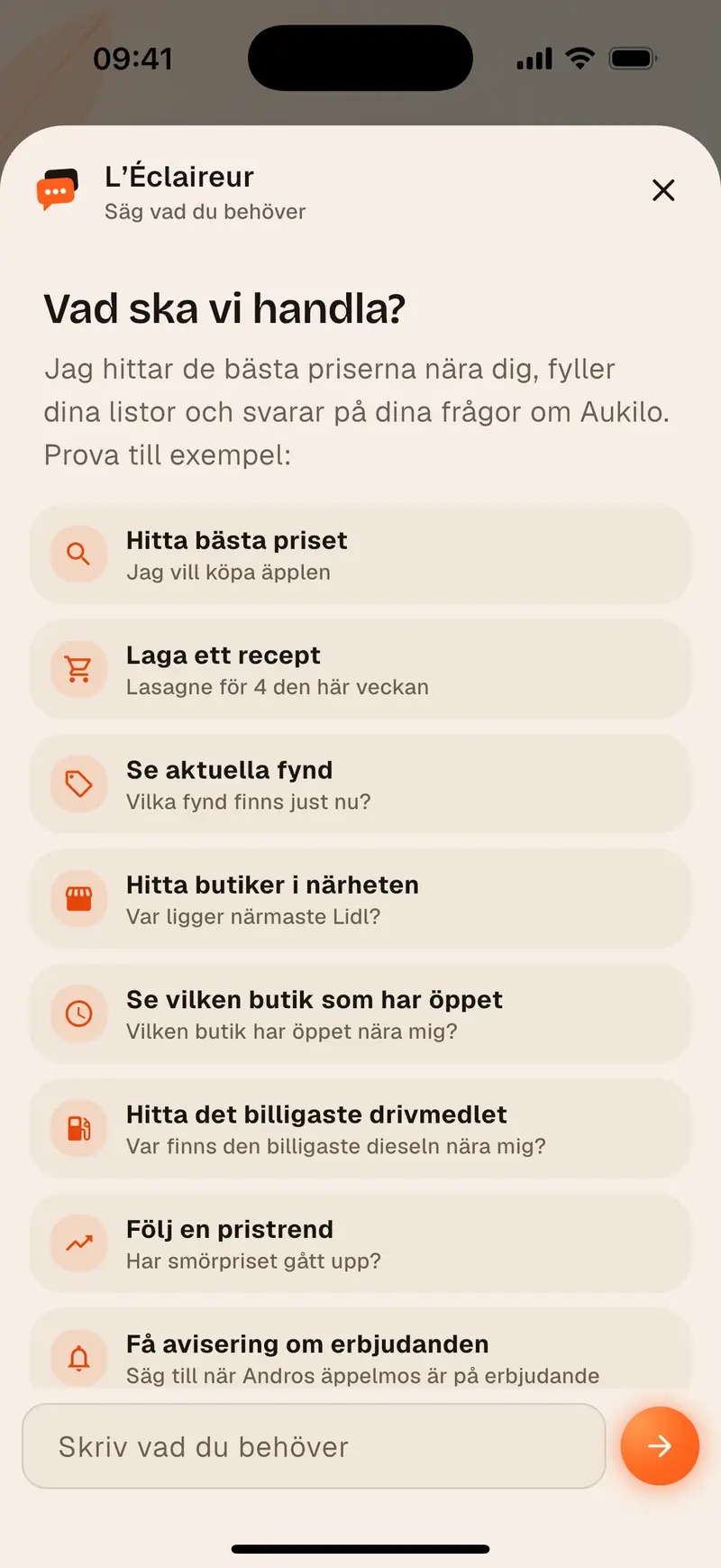 Aukilos assistent sätter ihop ett recept till bästa pris