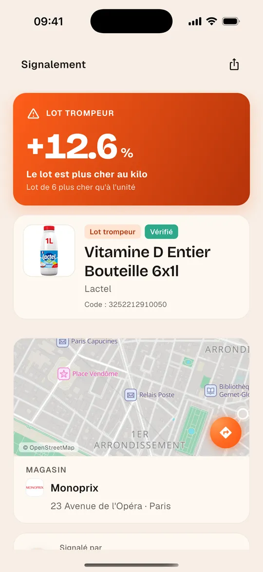 Signalement d’un lot trompeur dans l’appli Aukilo