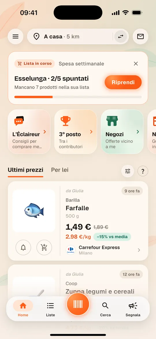 Home dell’app Aukilo con gli ultimi prezzi rilevati