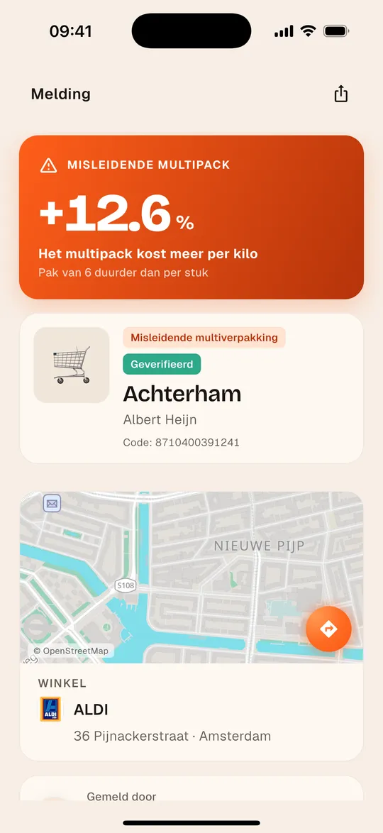 Melding van een misleidende multiverpakking in de Aukilo-app