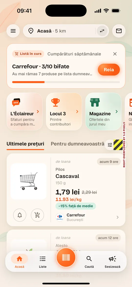 Ecranul principal al aplicației Aukilo cu ultimele prețuri înregistrate