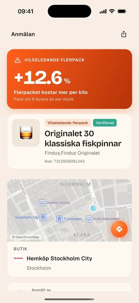 Anmälan av ett vilseledande flerpack i Aukilo-appen