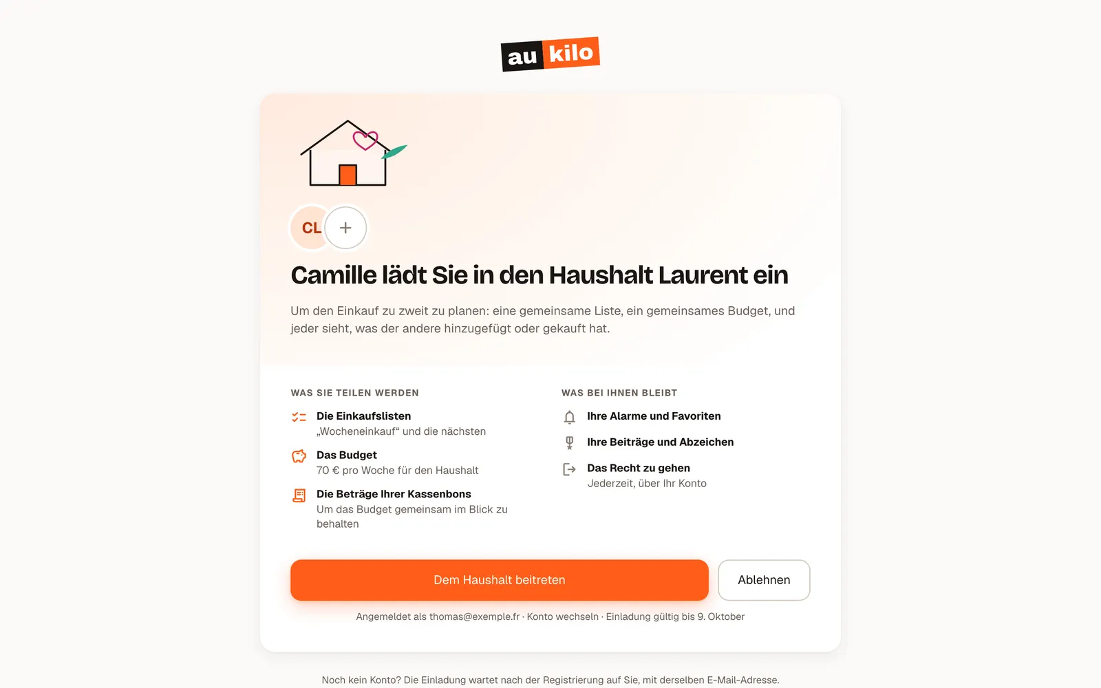 Einladung in den Haushalt: gemeinsame Listen, Budget und Kassenbons