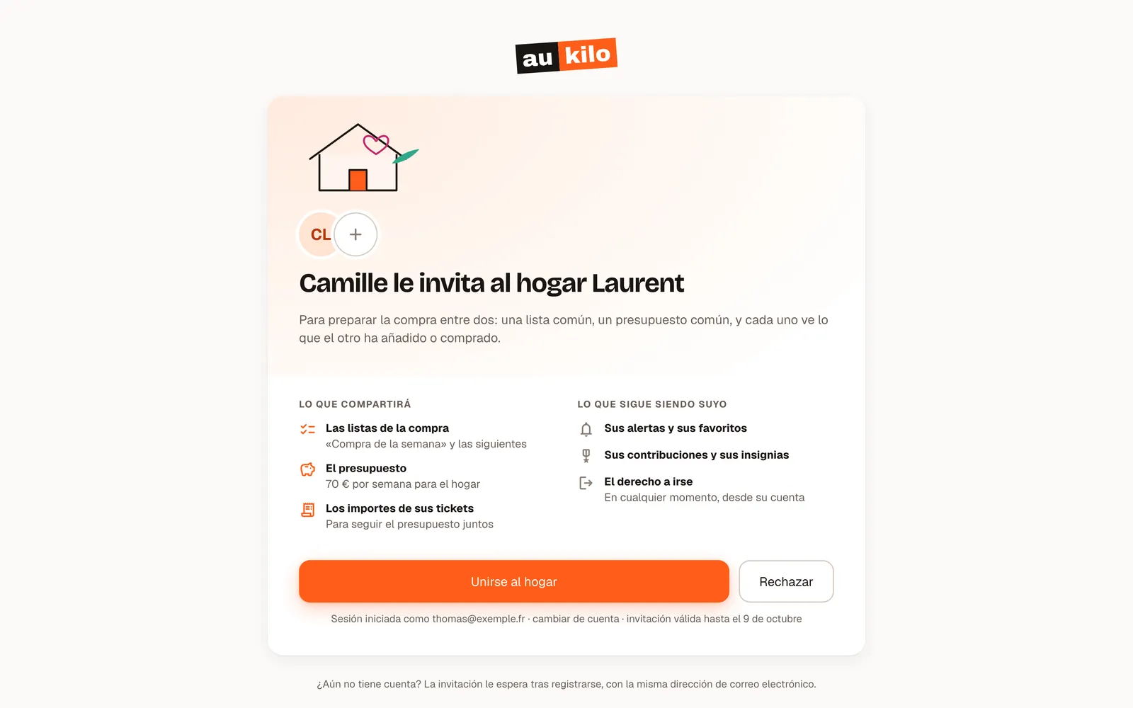 Invitación para unirse al hogar: listas, presupuesto y tickets compartidos