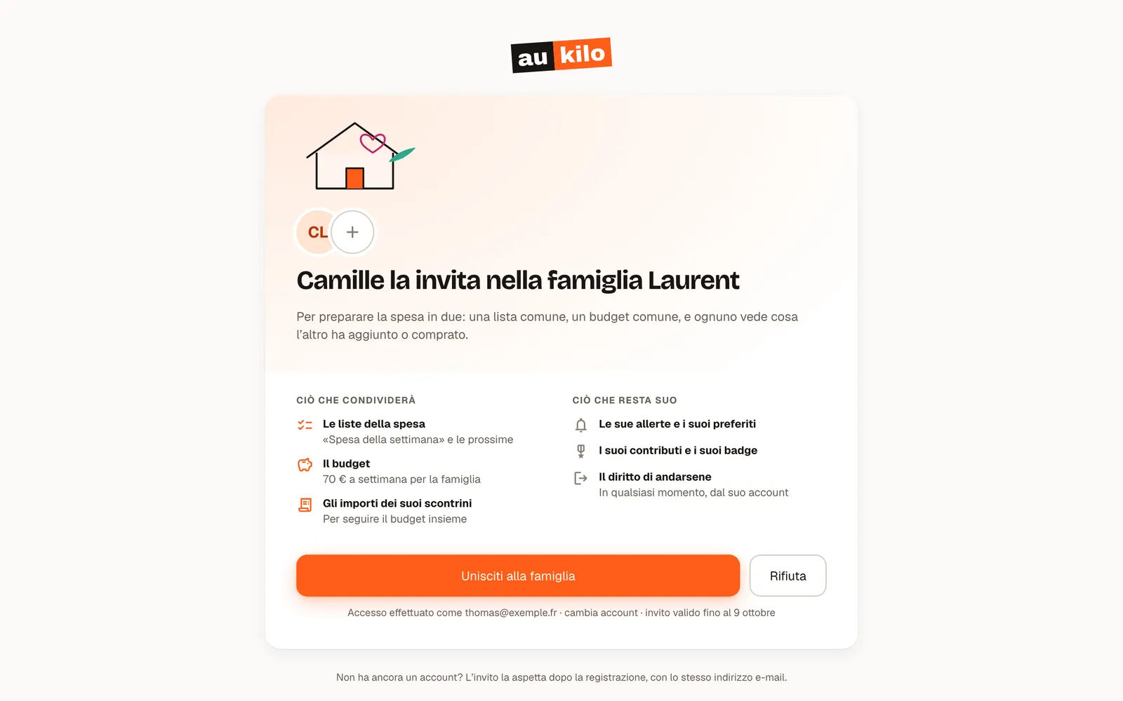 Invito a unirsi alla famiglia: liste, budget e scontrini condivisi