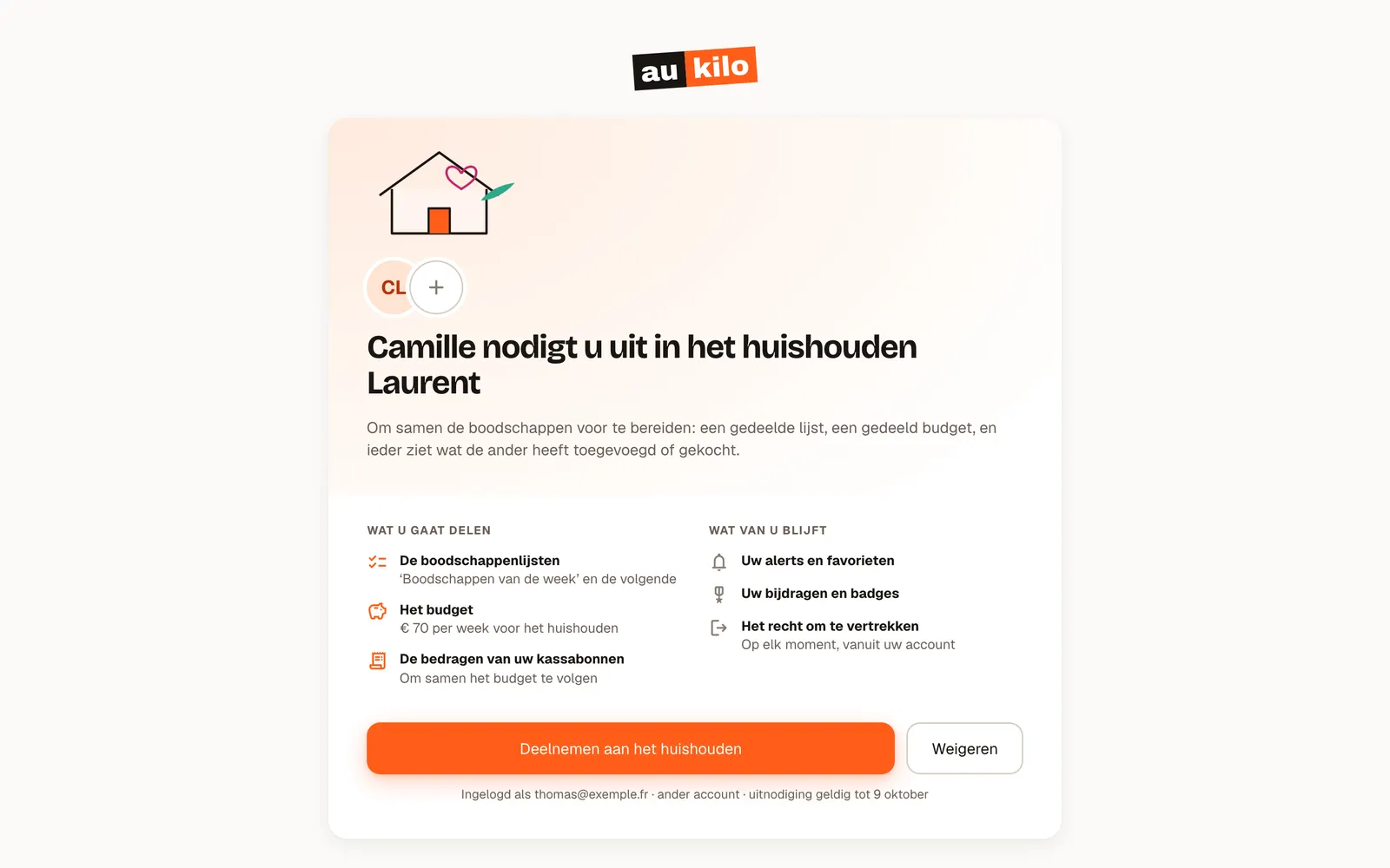 Uitnodiging voor het huishouden: gedeelde lijsten, budget en kassabonnen