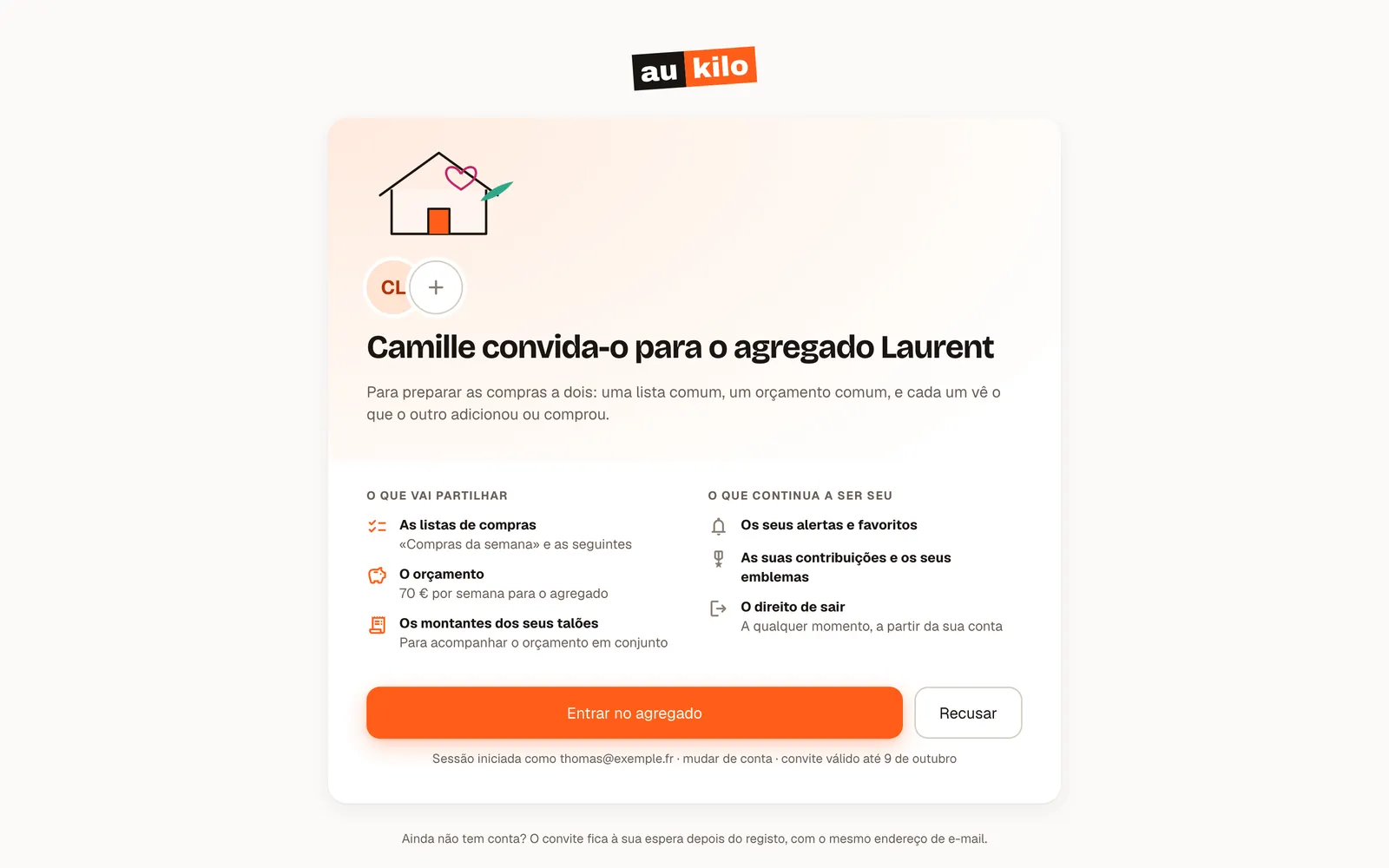 Convite para se juntar à casa: listas, orçamento e talões partilhados